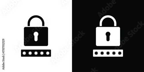 Code lock icon in solid silhouette set. Vector Illustration.