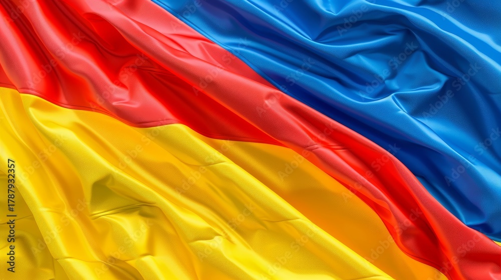 Obraz premium Realistic fabric flag of romania celebrating independence day with vibrant colors and design