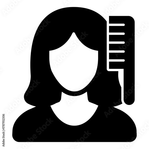 Woman and hairbrush solid icon, hair care concept. Vector graphics. Lady girl with hair comb, barber avatar sign on white background, style icon mobile or web design.
