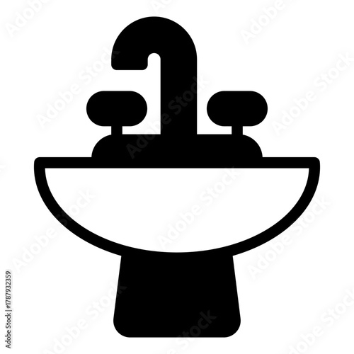 Washbasin with faucet solid icon, body hygiene concept. Vector graphics. Ceramic washbasin for morning wash sign on white background, style icon mobile or web design.