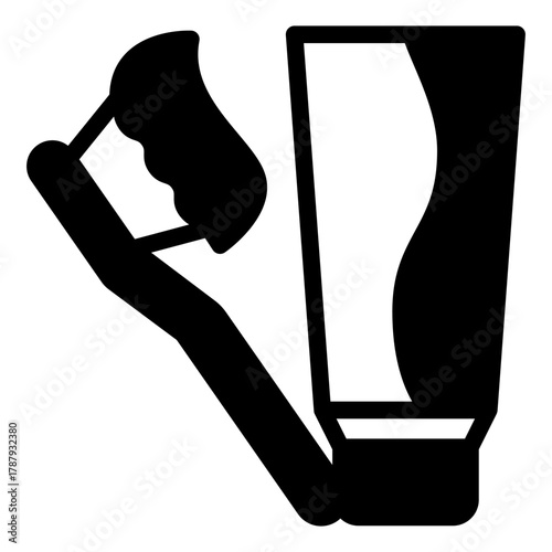 Tube of toothpaste and toothbrush solid icon, body hygiene concept. Vector graphics. Toothpaste for morning wash sign on white background, style icon mobile or web design.