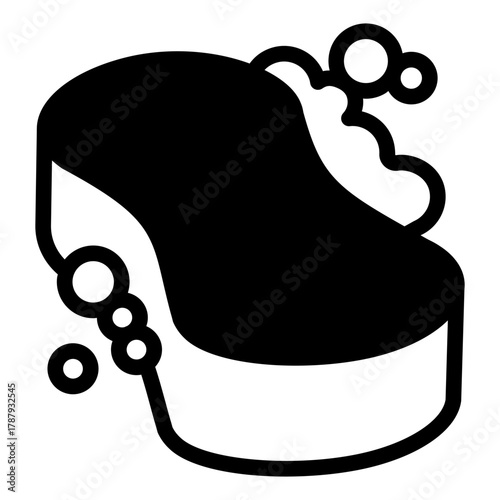 Washing sponge and soap foam solid icon, washing concept. Vector graphics. Sponge and soapy foam bubbles, wash sign on white background, style icon mobile or web design.