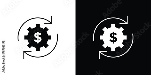 Costs optimization icon in solid silhouette set. Vector Illustration.