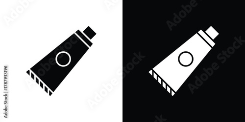 Cream tube icon in solid silhouette set. Vector Illustration.