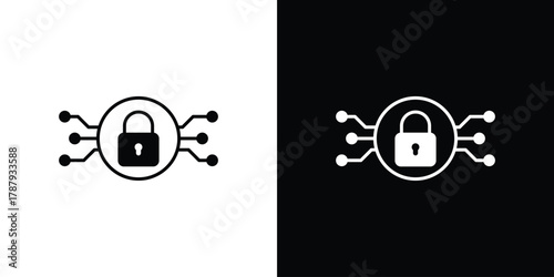 Cyber security icon in solid silhouette set. Vector Illustration.