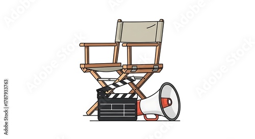 director's chair, clapperboard, megaphone clip art preview