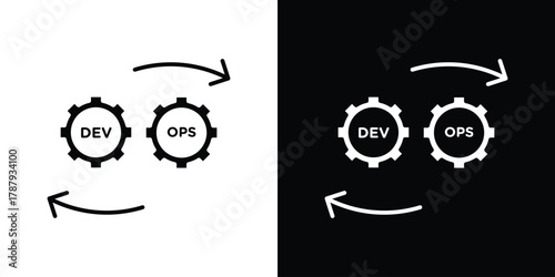 Dev ops icon in solid silhouette set. Vector Illustration.