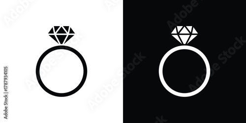 Diamond ring icon in solid silhouette set. Vector Illustration.