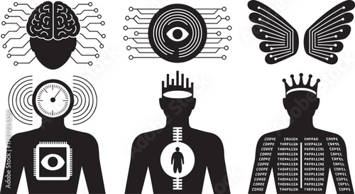 Artificial intelligence concept showing brain with electronic circuits in black style
