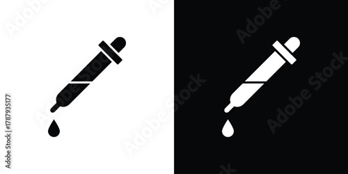 Dropper pipette icon in solid silhouette set. Vector Illustration.