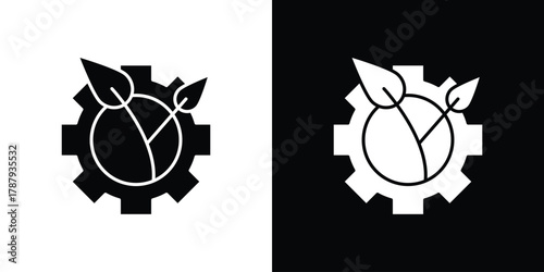 Eco industry icon in solid silhouette set. Vector Illustration.