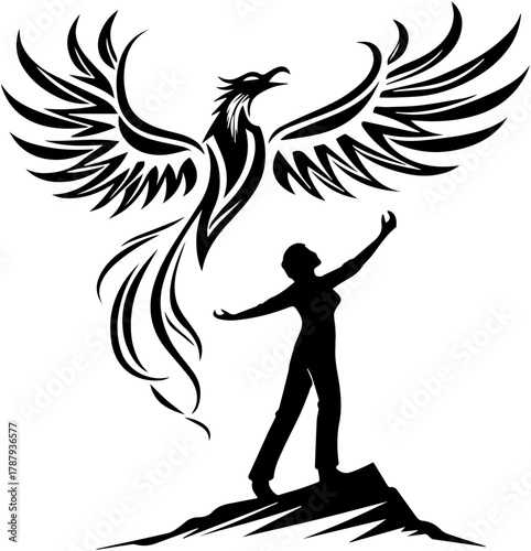 Silhouette of Person with Phoenix – Rebirth and Empowerment Scene