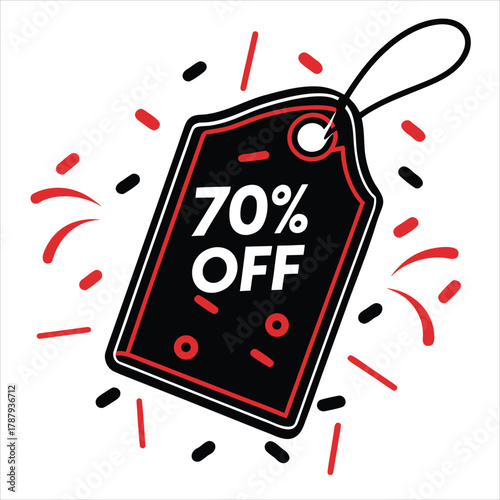 Seventy Percent Discount Tag – 70% Off Sale Label Design Illustration