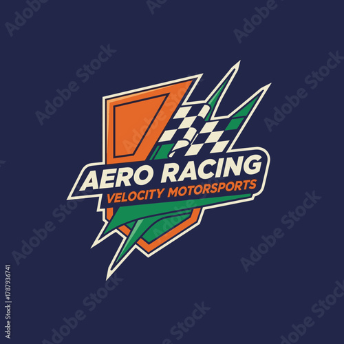 Aero Racing Velocity Motorsports Logo with Checkered Flag and Shield.