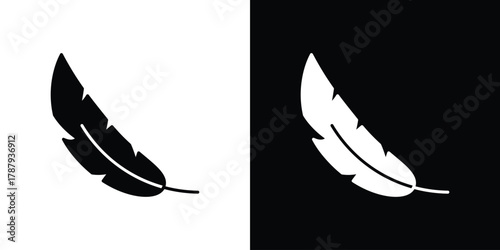 Feather icon in solid silhouette set. Vector Illustration.