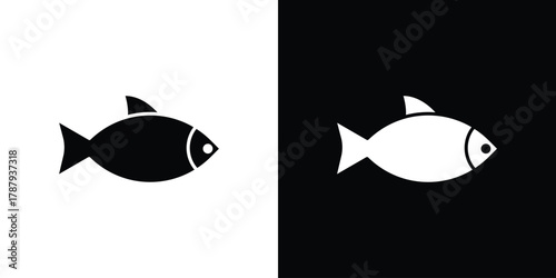 Fish icon in solid silhouette set. Vector Illustration.