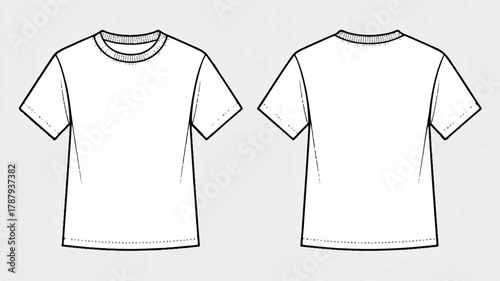 Front and back view of a blank white tshirt, perfect for showcasing custom designs or apparel mockups