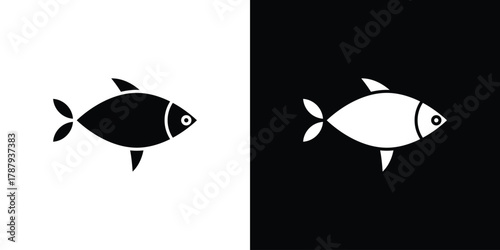 Fish icon in solid silhouette set. Vector Illustration.
