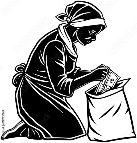 Silhouette of Worker with Money Sack – Labor and Finance Theme