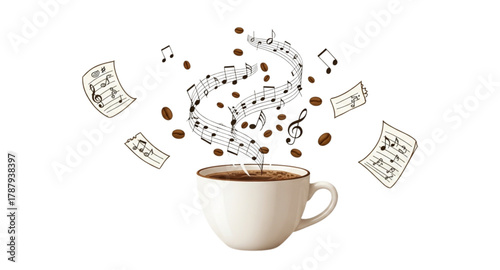 cup of coffee with musical notes