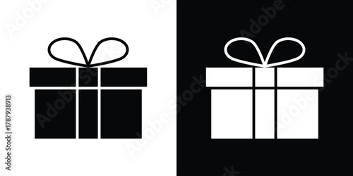 Gift box icon in solid silhouette set. Vector Illustration.