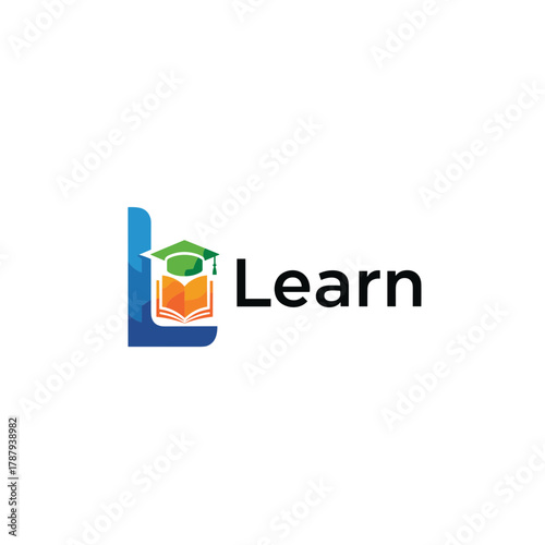 Educational App Logo Featuring a Book and Graduation Cap for Online Learning.