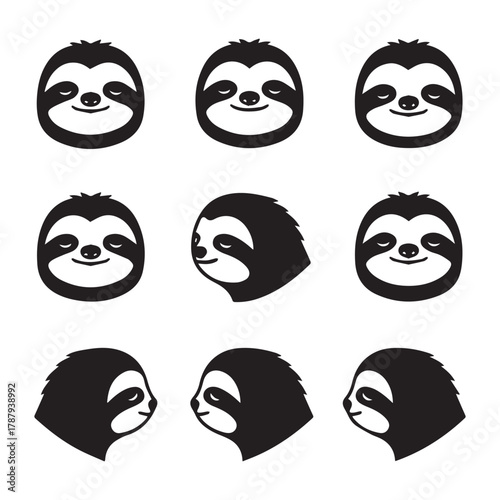sloth face silhouette, sloth head vector art, sloth only face logo design, animal face shadow illustration, jungle animal head icon, wildlife sloth head outline, cute sloth expression vector, minimal 