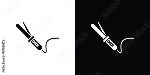 Hair curler icon in solid silhouette set. Vector Illustration.