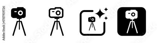 Black tripod with camera icon illustration for self recording and media visuals, isolated transparent background vector PNG design for creative digital content concepts