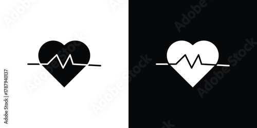Heartbeat icon in solid silhouette set. Vector Illustration.