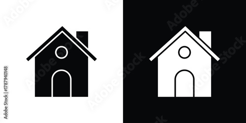 Home icon in solid silhouette set. Vector Illustration.