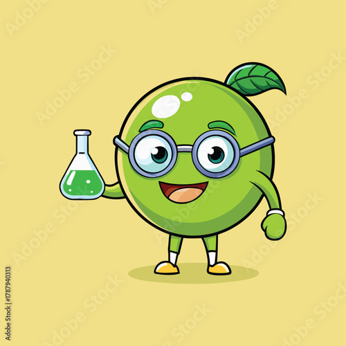 a lime cartoon scientist