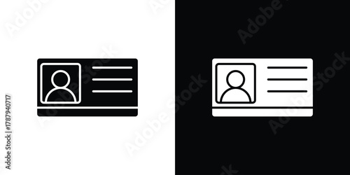 ID card icon in solid silhouette set. Vector Illustration.