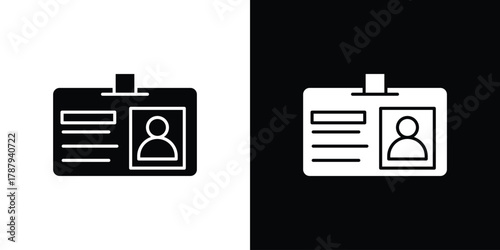 ID badge icon in solid silhouette set. Vector Illustration.
