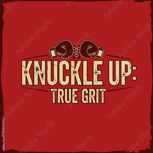 Knuckle Up True Grit Boxing Gloves Graphic Design.