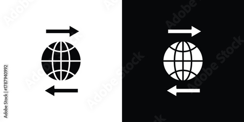 Import export icon in solid silhouette set. Vector Illustration.