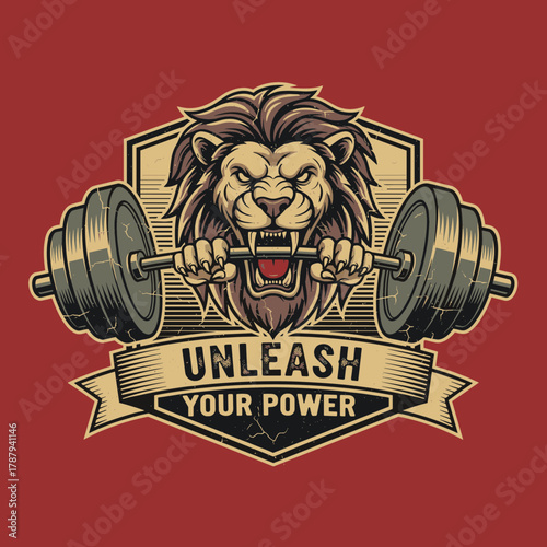 Lion lifting barbell with determination and power Unleash Your Power.