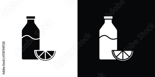 Juice bottle icon in solid silhouette set. Vector Illustration.