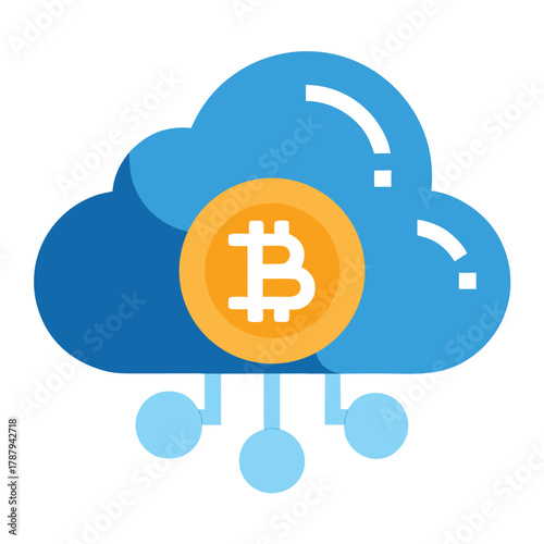 Illustration of bitcoin in cloud storage isolated on white background