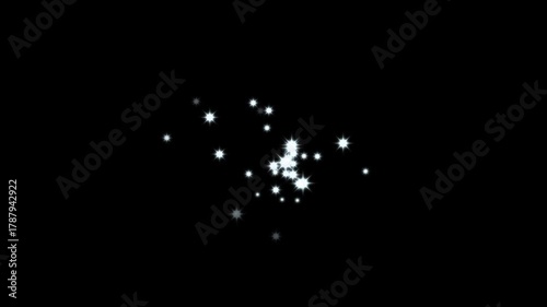 Twinkle star glitter sparkle, sparkle particle glitters light trail loop animation, white cartoon, motion graphics with black screen background. glowing glitter burst sparkle effect. 4k animation