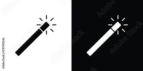 Magic wand icon in solid silhouette set. Vector Illustration.