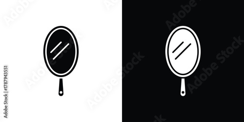 Makeup mirror icon in solid silhouette set. Vector Illustration.