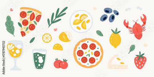 A delightful collection of italian food and drink illustrations with fresh ingredients and summer vibes