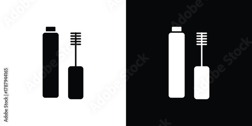 Mascara brush icon in solid silhouette set. Vector Illustration.