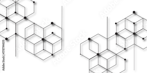 Hexagon concept design abstract technology background. with 3D Futuristic honeycomb mosaic white background .Science network pattern, connecting lines and dots Medical background, Vector illustration