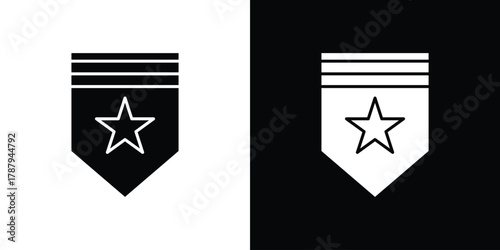 Military rank badge icon in solid silhouette set. Vector Illustration.