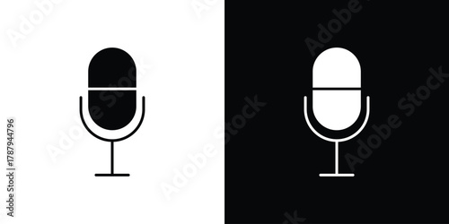 Microphone icon in solid silhouette set. Vector Illustration.