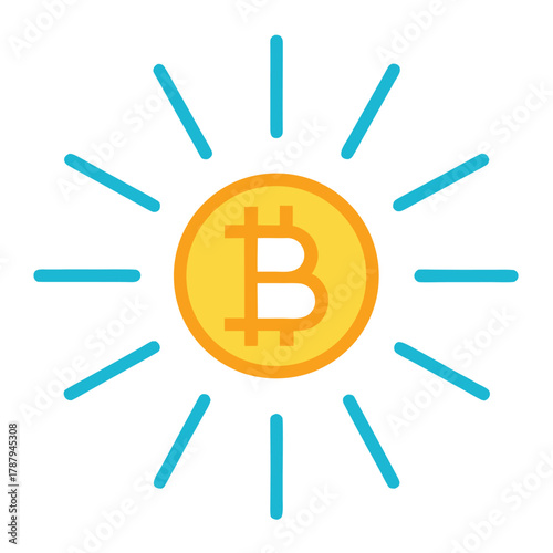 Bitcoin sunburst isolated on white background, representing the cryptocurrencys bright future