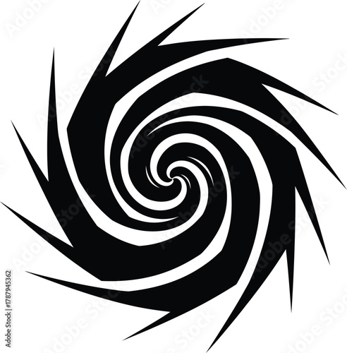 Jagged black spiked swirl spiral vector graphic illustration abstract danger vortex element for logo or background design.