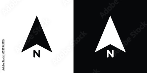 North icon in solid silhouette set. Vector Illustration.